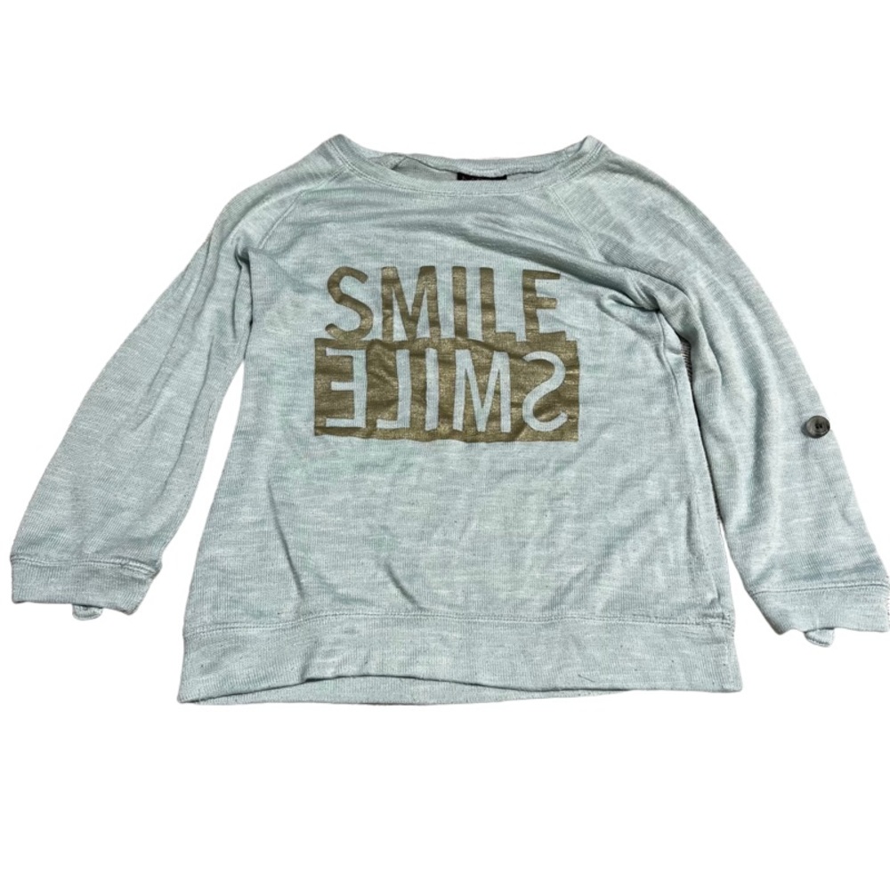 Miss Chievous Lightweight Sweater with Smile Graphic Rolled Sleeves